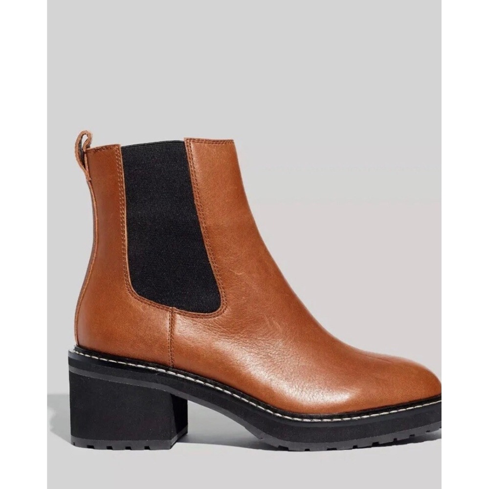 Madewell Carina Chelsea Boots English Saddle Brown Leather Lug Sole Size 7.5